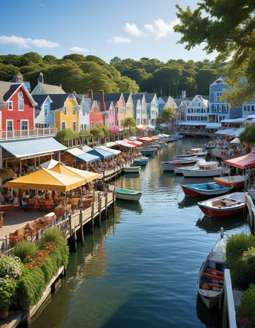 A scenic view of Oyster Bay with a charming harbor, showcasing vibrant sailboats and local fishermen. In the foreground, depict a lively outdoor market with colorful stalls selling fresh seafood and artisan crafts. Add people enjoying the culture, such as families dining al fresco and artists painting the picturesque landscape. Include lush greenery and historical buildings in the background to emphasize the town's rich heritage. super-realistic. vibrant colors. scenic. 3D.